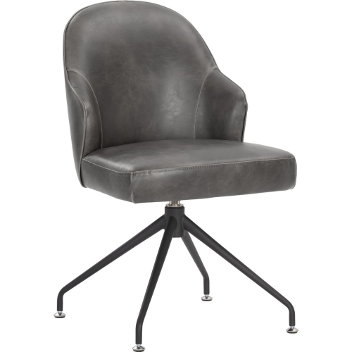 Bretta Swivel Dining Chair in Grey Leatherette & Black Iron